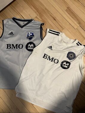 adidas BMO Sleeveless Soccer Tanks in White and Light Gray